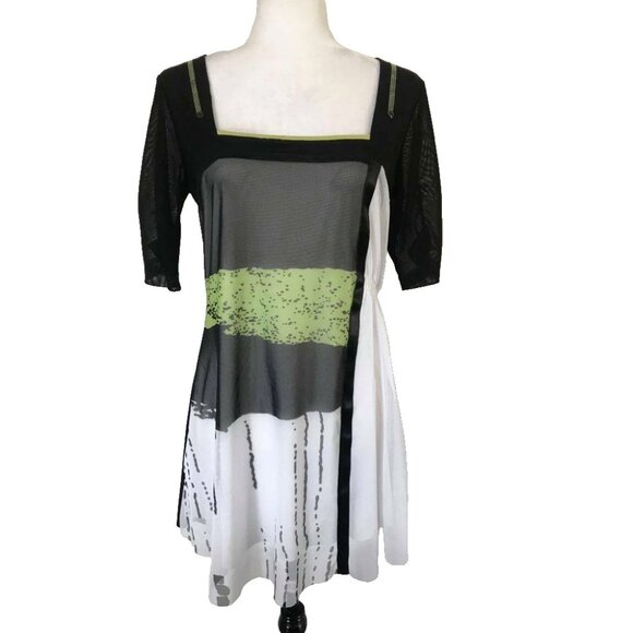 DOLCEZZA Art to Wear Tunic Dress Front Mesh Overlay and Sleeves Size Small? - Picture 1 of 7